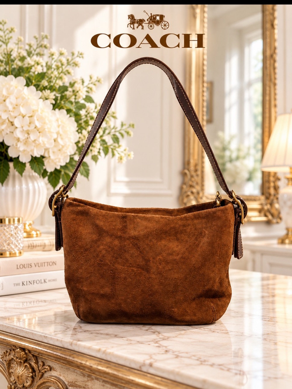 Vintage Coach Y2K Brown Suede Leather Mini Shoulder Bag